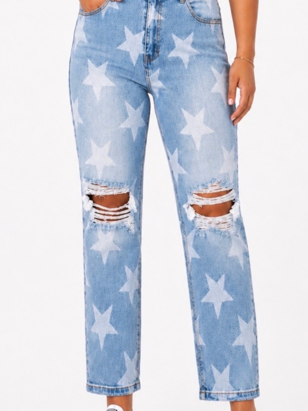 Risen Star high waisted shirt Print Distressed Light Blue Women's Jeans
